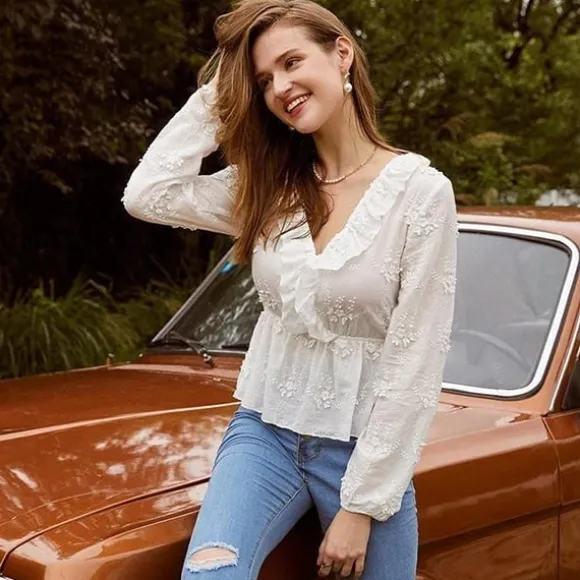 Outlet Princesse Fleurie Blouse Brodée de Fleurs
