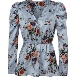 Fashion Princesse Fleurie Blouse Fleurie Bleu en Crêpe