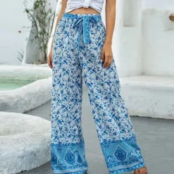 Store Princesse Fleurie Pantalon Bleu Fleuri