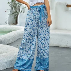 Store Princesse Fleurie Pantalon Bleu Fleuri
