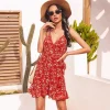 Fashion Princesse Fleurie Robe à Bretelles Fleurie Rouge