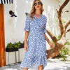 Discount Princesse Fleurie Robe Bleu à Fleurs Blanches