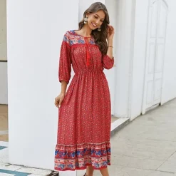 Clearance Princesse Fleurie Robe Bohème Fleurie Longue Rouge