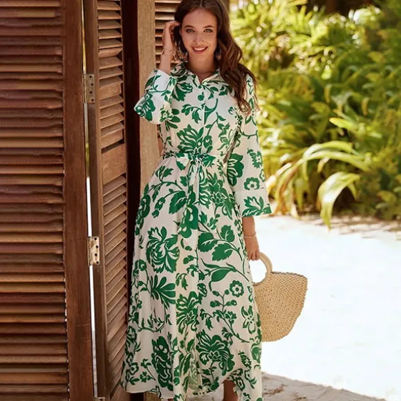 Hot Princesse Fleurie Robe Chemisier Fleurie Mi-Longue
