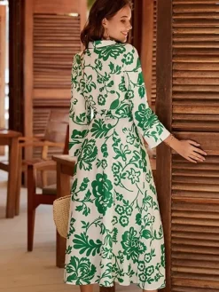 Hot Princesse Fleurie Robe Chemisier Fleurie Mi-Longue