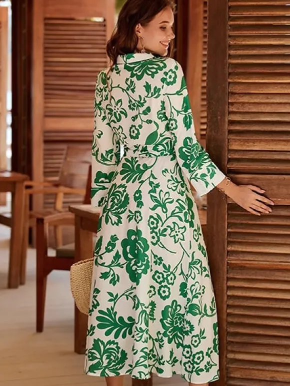 Hot Princesse Fleurie Robe Chemisier Fleurie Mi-Longue