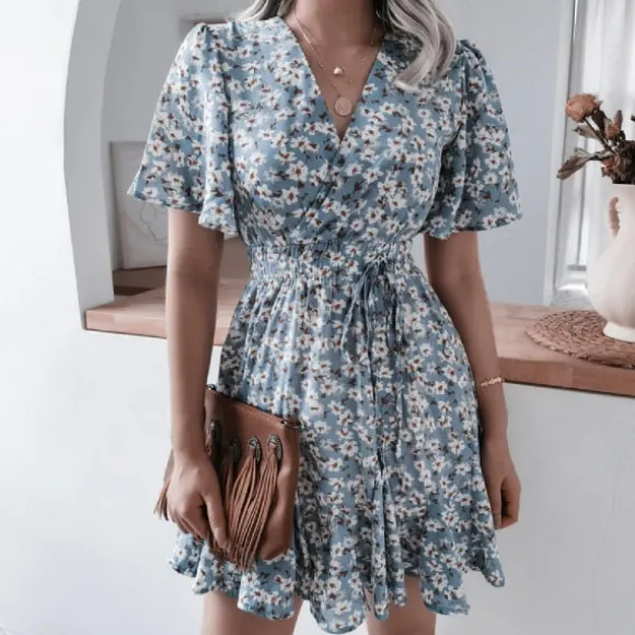 Sale Princesse Fleurie Robe Courte Fleurie Cache-cœur