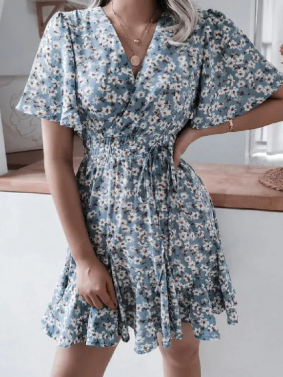 Sale Princesse Fleurie Robe Courte Fleurie Cache-cœur