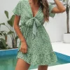 Hot Princesse Fleurie Robe Courte Fleurie Verte