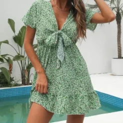 Hot Princesse Fleurie Robe Courte Fleurie Verte