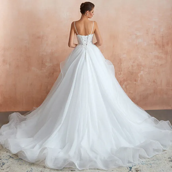 Best Sale Princesse Fleurie Robe de Mariée Fleurie à Bretelles