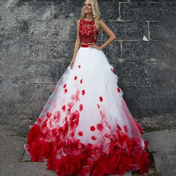 Fashion Princesse Fleurie Robe de Mariée Fleurs Rouges