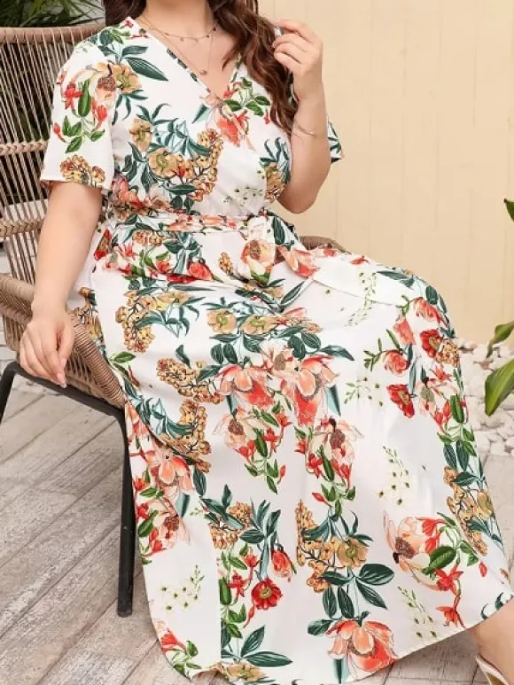 Flash Sale Princesse Fleurie Robe Fleurie Blanche Grande Taille