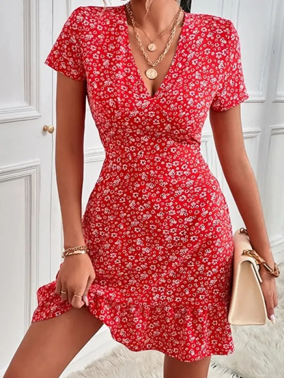 Cheap Princesse Fleurie Robe Fleurie Courte Rouge