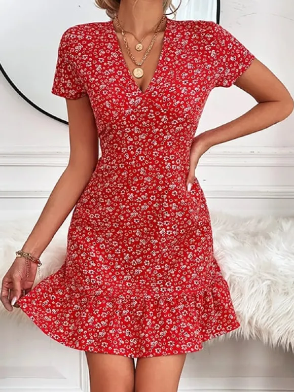 Cheap Princesse Fleurie Robe Fleurie Courte Rouge