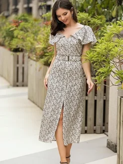 Flash Sale Princesse Fleurie Robe Fleurie Épaules Volantées