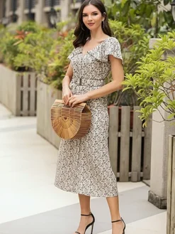 Flash Sale Princesse Fleurie Robe Fleurie Épaules Volantées