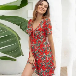 Flash Sale Princesse Fleurie Robe Fleurie Rouge Col V