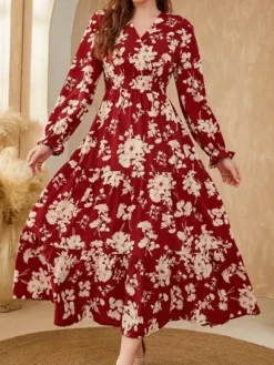 Discount Princesse Fleurie Robe Fleurie Rouge Manches Longues