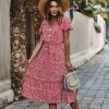 Store Princesse Fleurie Robe Fleurie Rouge Mi-Longue