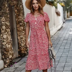 Store Princesse Fleurie Robe Fleurie Rouge Mi-Longue