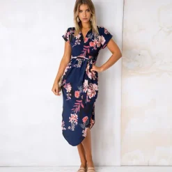 Hot Princesse Fleurie Robe Fluide Fleurie Mi-Longue