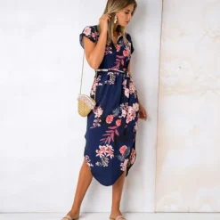 Hot Princesse Fleurie Robe Fluide Fleurie Mi-Longue