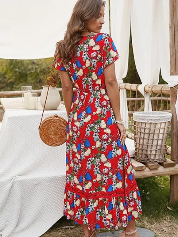 Sale Princesse Fleurie Robe Imprimé Fleuri Rouge