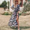 Flash Sale Princesse Fleurie Robe Longue Fleurie Échancrée