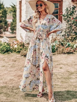 Flash Sale Princesse Fleurie Robe Longue Fleurie Échancrée