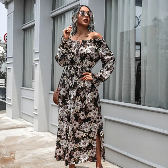 Online Princesse Fleurie Robe Longue Fleurie Fond Noir