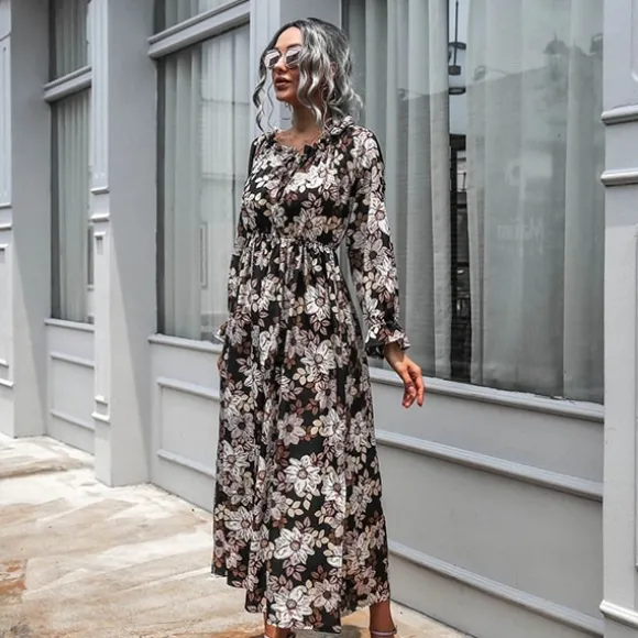 Online Princesse Fleurie Robe Longue Fleurie Fond Noir