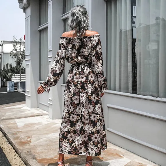 Online Princesse Fleurie Robe Longue Fleurie Fond Noir