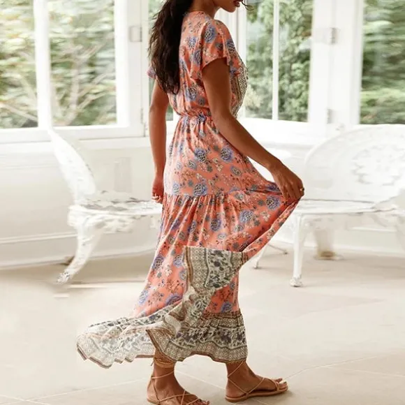 Hot Princesse Fleurie Robe Longue Fleurie Rose