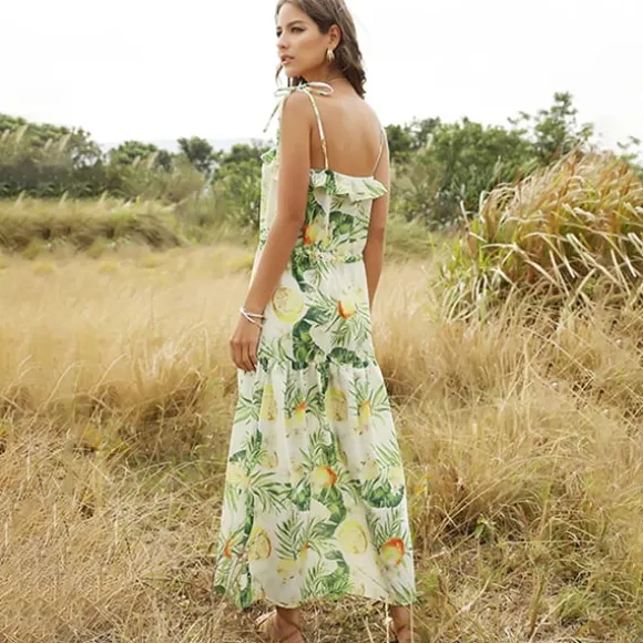 New Princesse Fleurie Robe Longue Imprimée Fruits