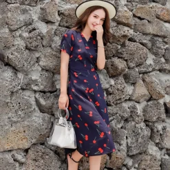 Sale Princesse Fleurie Robe Longue Motif Cerise