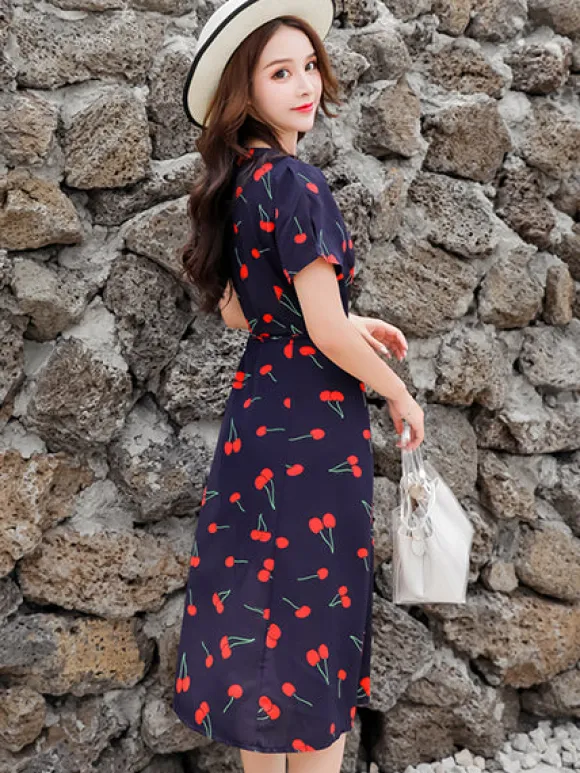 Sale Princesse Fleurie Robe Longue Motif Cerise