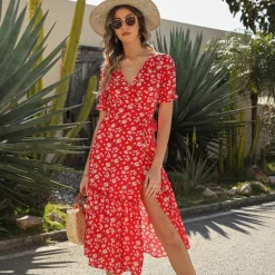 Cheap Princesse Fleurie Robe Maxi Portefeuille Fleurie à Volants