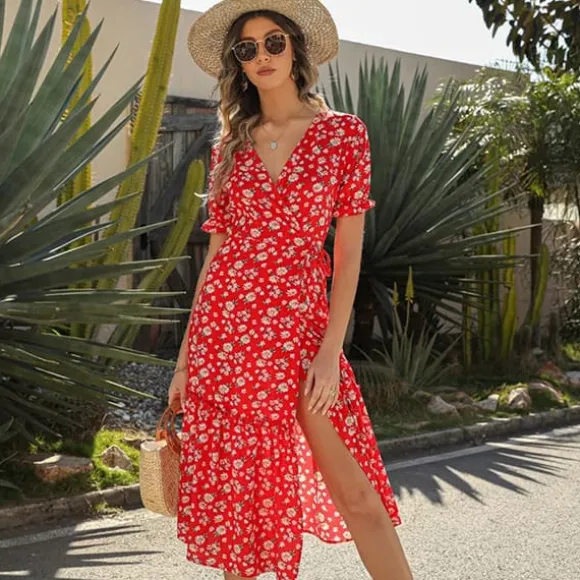 Cheap Princesse Fleurie Robe Maxi Portefeuille Fleurie à Volants