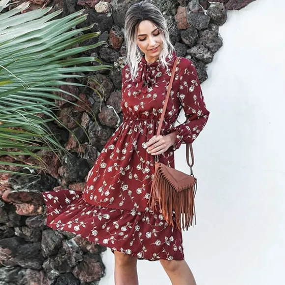 Shop Princesse Fleurie Robe Midi Fleurie Rouge