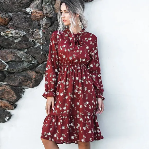 Shop Princesse Fleurie Robe Midi Fleurie Rouge