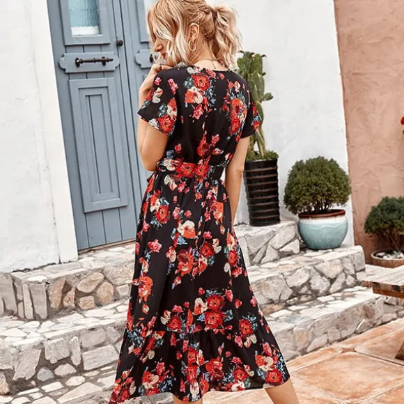 Shop Princesse Fleurie Robe Noire Fleurie Rouge