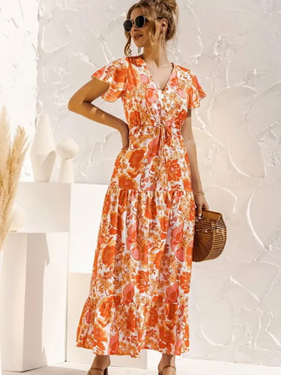 Fashion Princesse Fleurie Robe Orange Fleurie