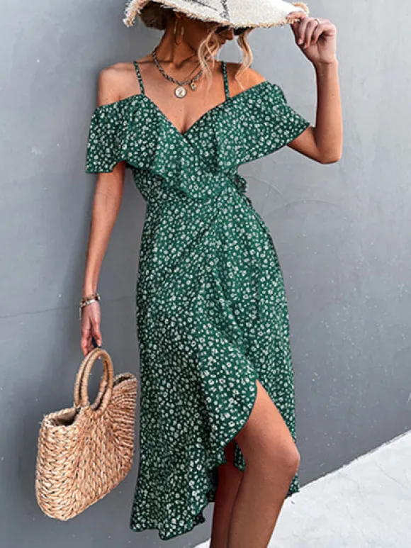 Hot Princesse Fleurie Robe Portefeuille Fleurie Mi-Longue