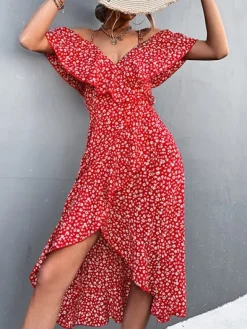 Hot Princesse Fleurie Robe Portefeuille Fleurie Mi-Longue
