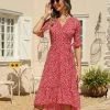 Outlet Princesse Fleurie Robe Portefeuille Rouge Fleurie