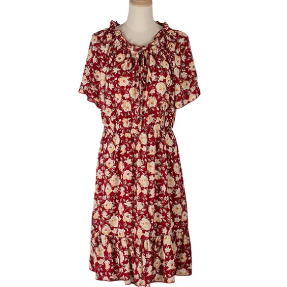 Store Princesse Fleurie Robe Rouge à Fleurs Jaunes