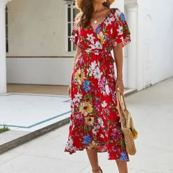Discount Princesse Fleurie Robe Rouge Fleurie Cache Coeur