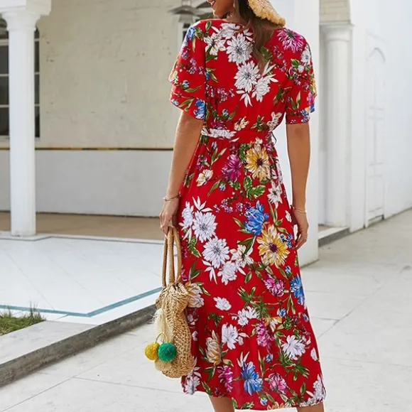 Discount Princesse Fleurie Robe Rouge Fleurie Cache Coeur