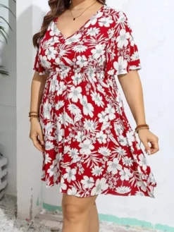 Store Princesse Fleurie Robe Rouge Fleurie Grande Taille
